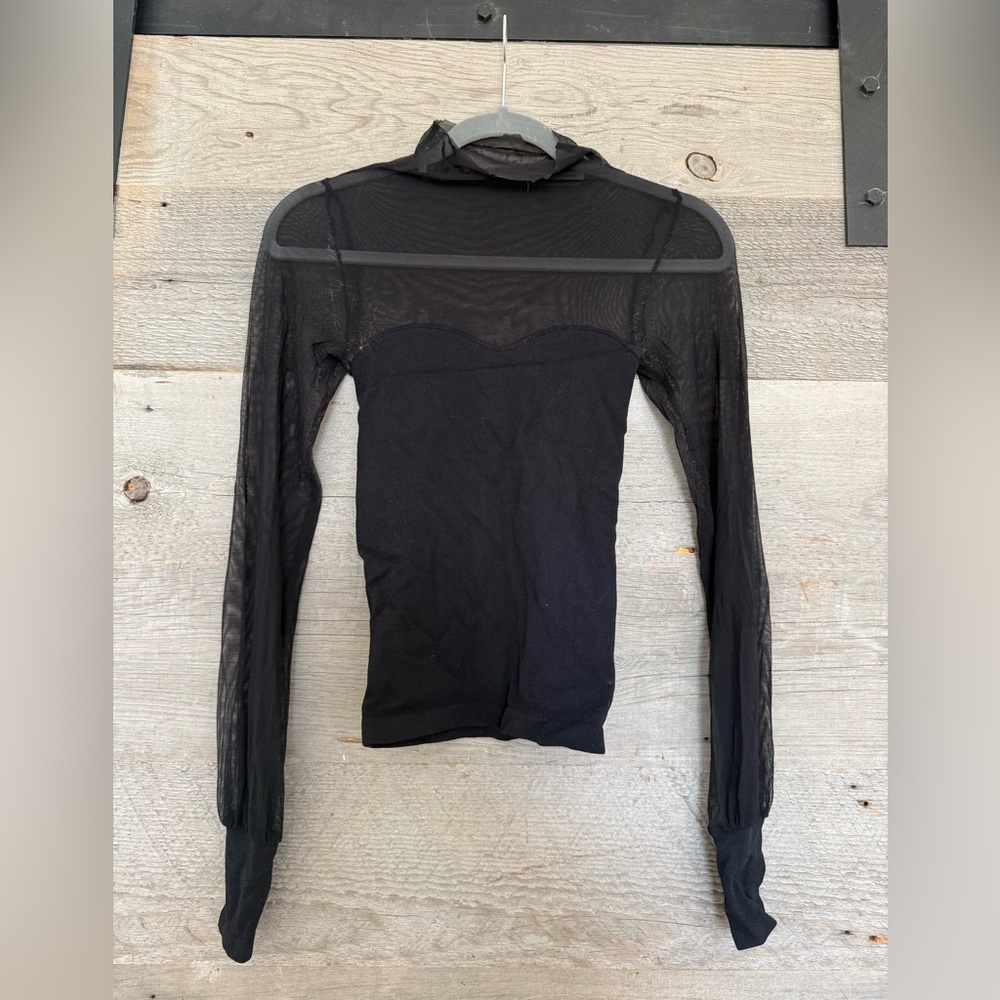 Free People Black Sheer Long Sleeve Top